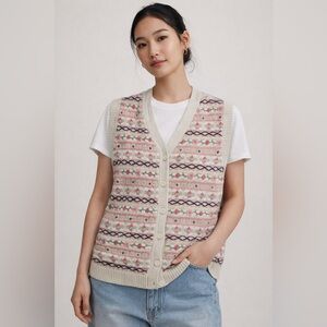 Northern Reflections Vintage Button-Front Knit Vest in Pink and Cream
